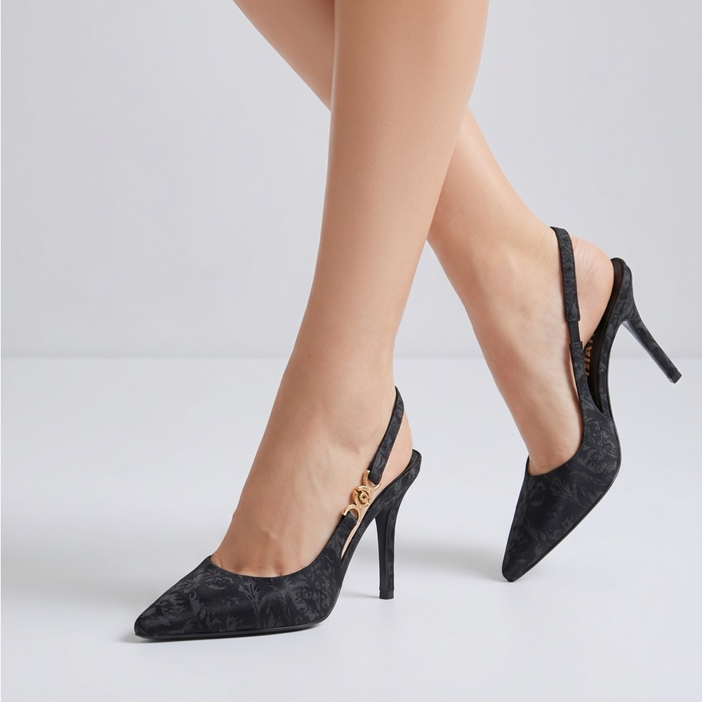 New Authentic Versace Barocco Pumps in black and grey jacquard